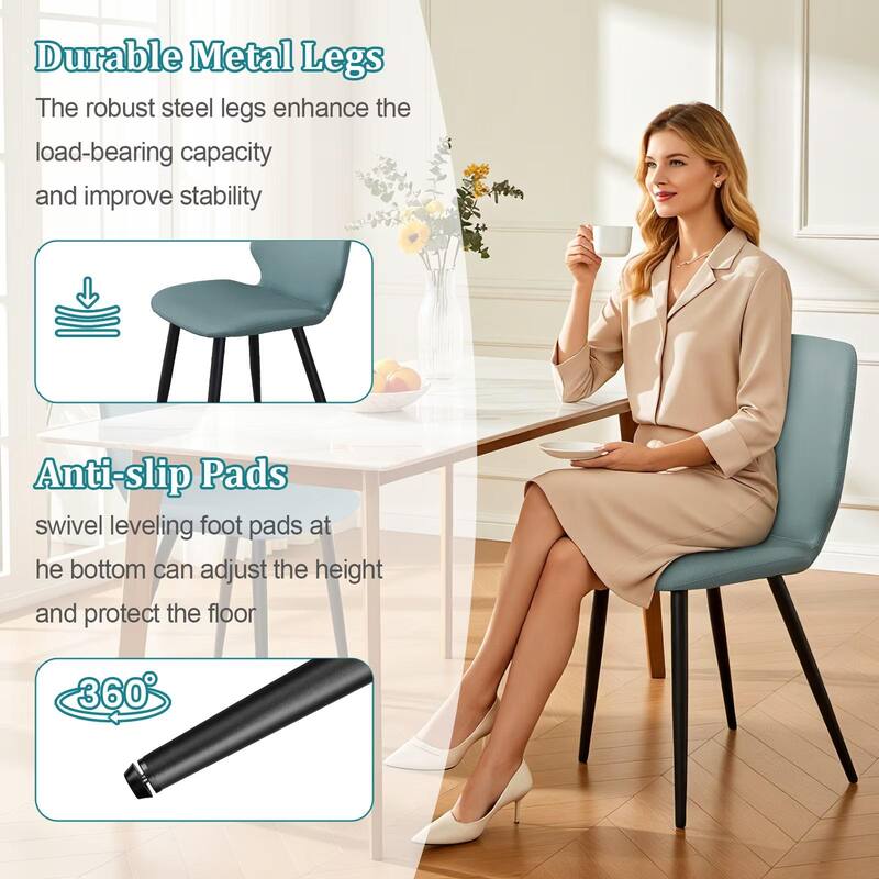 Leather Dining Chair with Metal Legs, Shell Shape Upholstered Chair Set of 4 for Kitchen, Restaurant, Living