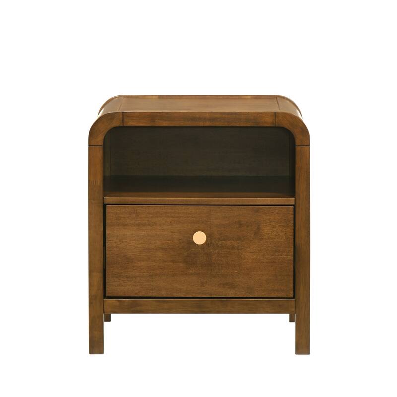 Roundhill Furniture Eldren Wood Nightstand with Solid Rubberwood Frame, Walnut Finish