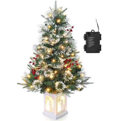 8 Mode Mini Prelit Premium Snow Flocked Artificial Christmas Tree - 3FT