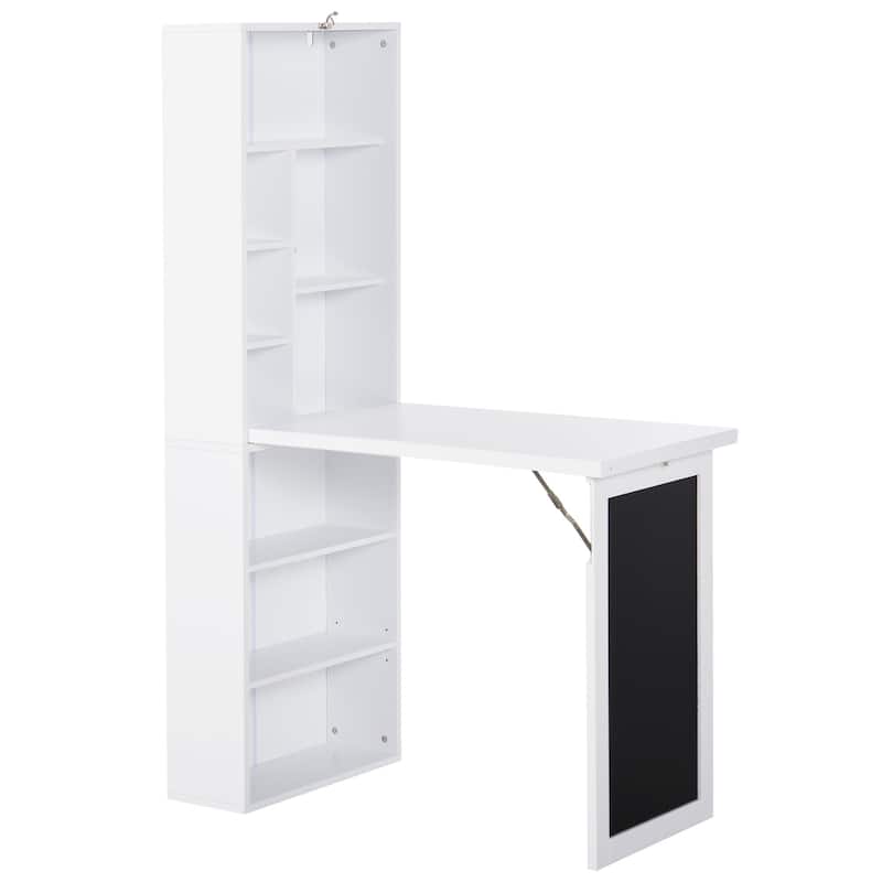 Fold-out Convertible Writing Table, Wall Mount Desk Cabinet, Home Office Desk with Side Shelf and Writing Blackboard