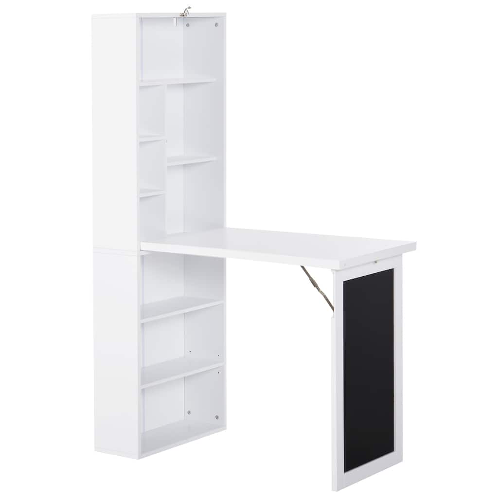 Fold-out Convertible Writing Table Wall Mount Desk Cabinet with Blackboard and Side Shelf Multi-Function