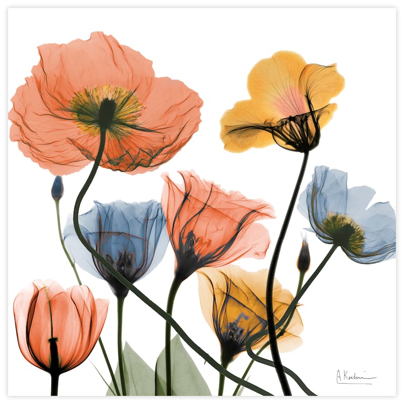 "Flowers and Ferns" Frameless Free Floating Tempered Glass Panel Graphic Wall Art