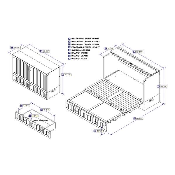 dimension image slide 1 of 2, AFI Southampton Murphy Bed Chest with Built-In Charging Station