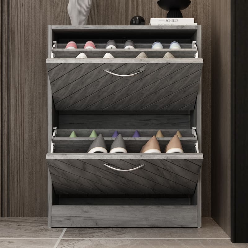 Kerrogee 8-12 Pair Shoe Storage Cabinet with 2 Fold Drawers Wood/ Grey