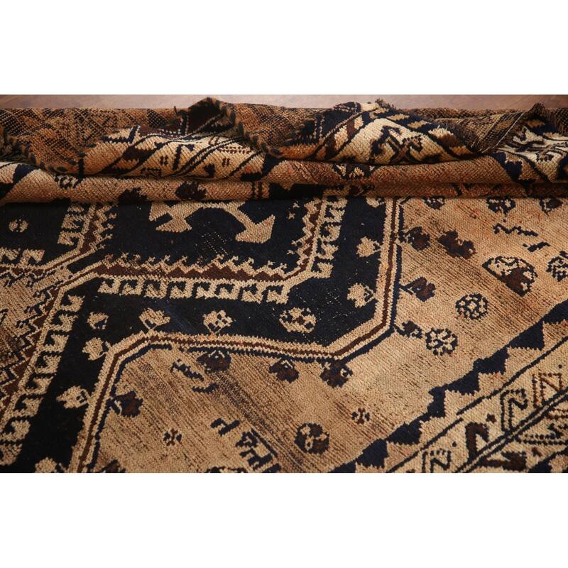 Hand Knotted Oriental 100% Wool Carpet Traditional Tribal Black Qashqai Area Rug - 7' 8'' X 4' 4''