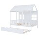 preview thumbnail 5 of 8, Full Size Playhouse Platform Bed with Trundle,Solid Wood House Shaped Bed Frame with Window and Roof,White
