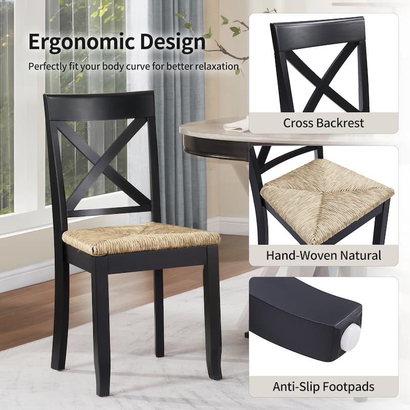Bohemian 17" W Natural Weave Seagrass Rattan Seat Cross Back Dining Chairs