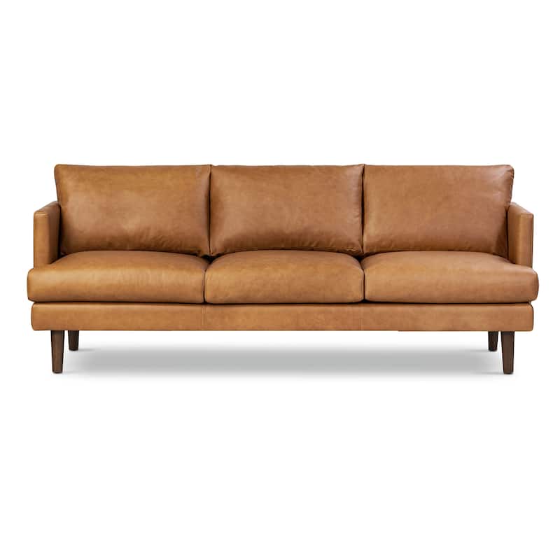 Poly & Bark Girona 88" Sofa - Full Grain Genuine Italian Leather - Cognac Tan