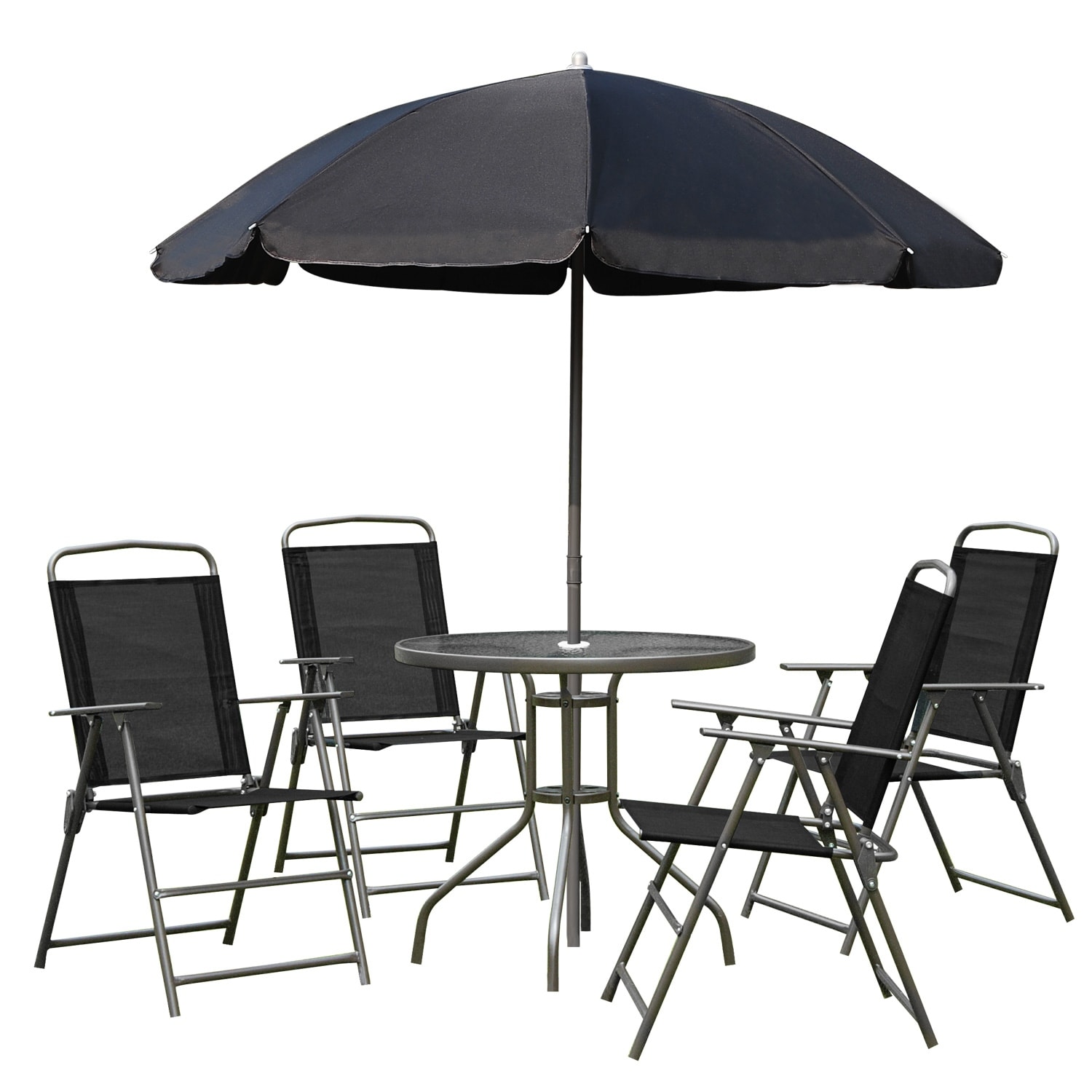 Costway 6 pcs patio garden set furniture umbrella sales gray with 4 folding chairs table