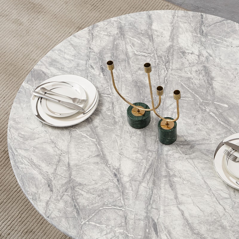 GDFStudio - Lisa Series 47" Round Marble Dining Table and Stainless Steel Base for Dining Room, Kitchen