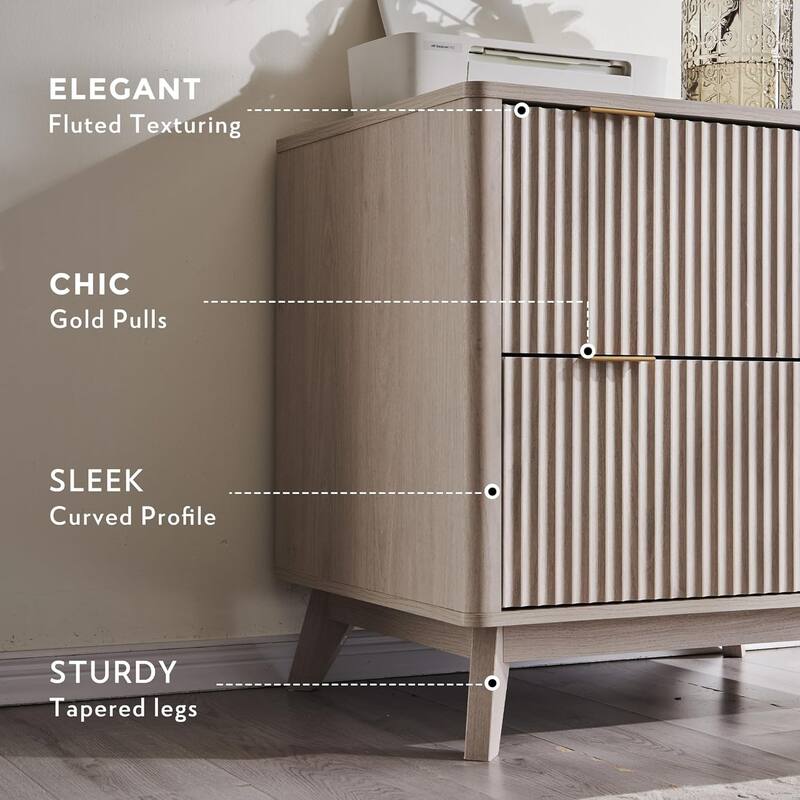 Modern Fluted 2 Drawer Lateral File Cabinet, Office Storage Cabinet