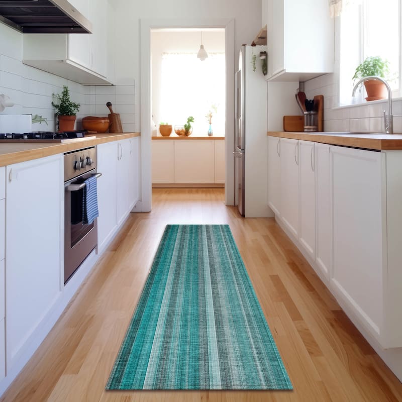 Premium Washable Super Soft Modern Stripes Mayfield Rug - Teal - 2' 3" x 7' 6" - Runner