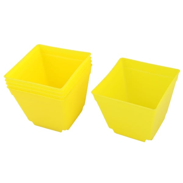 Restaurant Plastic Square Flower Succulents Pot Holder Yellow 4 x 4 Inch 5 Pcs
