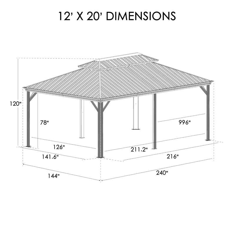 Kozyard Alexander Hardtop Aluminum Gazebo with Mosquito Net and Privacy Curtain