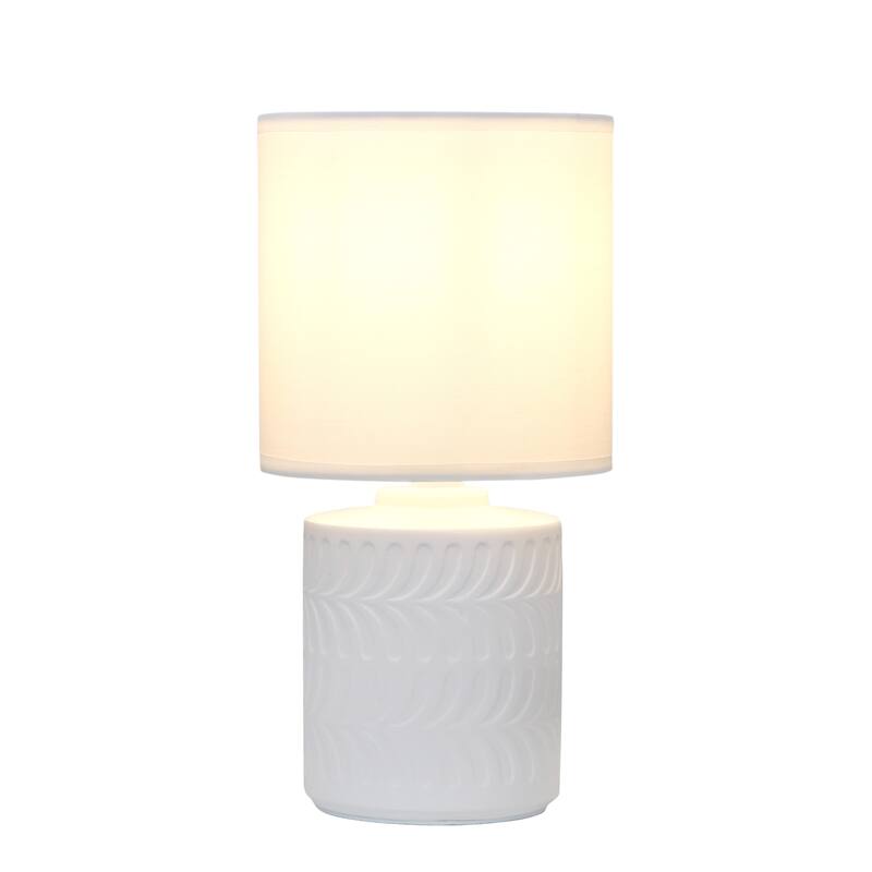 Floral Textured Ceramic Table Lamp with Drum Shade - 10" - Cream