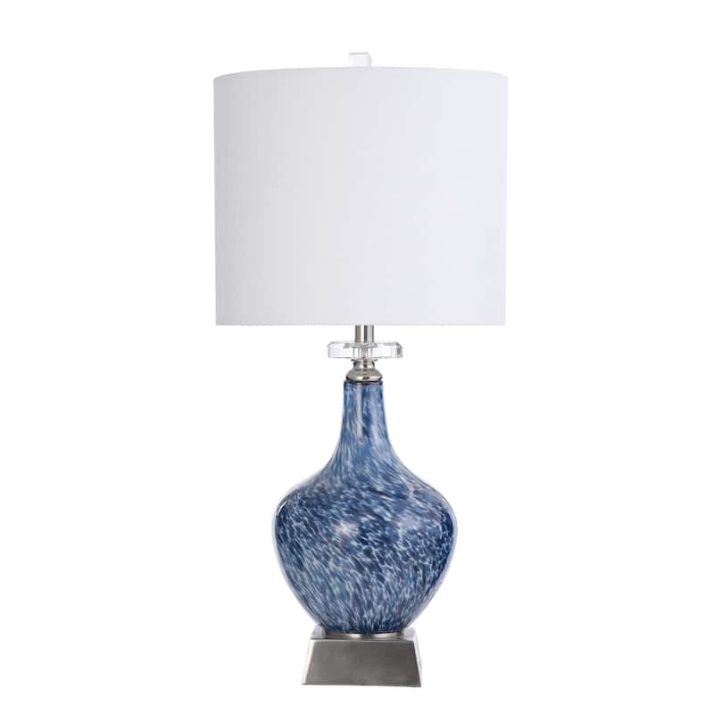 Gemma Silsden Table Lamp - Marbled Blue Art Finish - White Fabric Shade - Clear