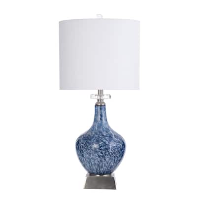 Gemma Silsden Table Lamp - Marbled Blue Art Finish - White Fabric Shade