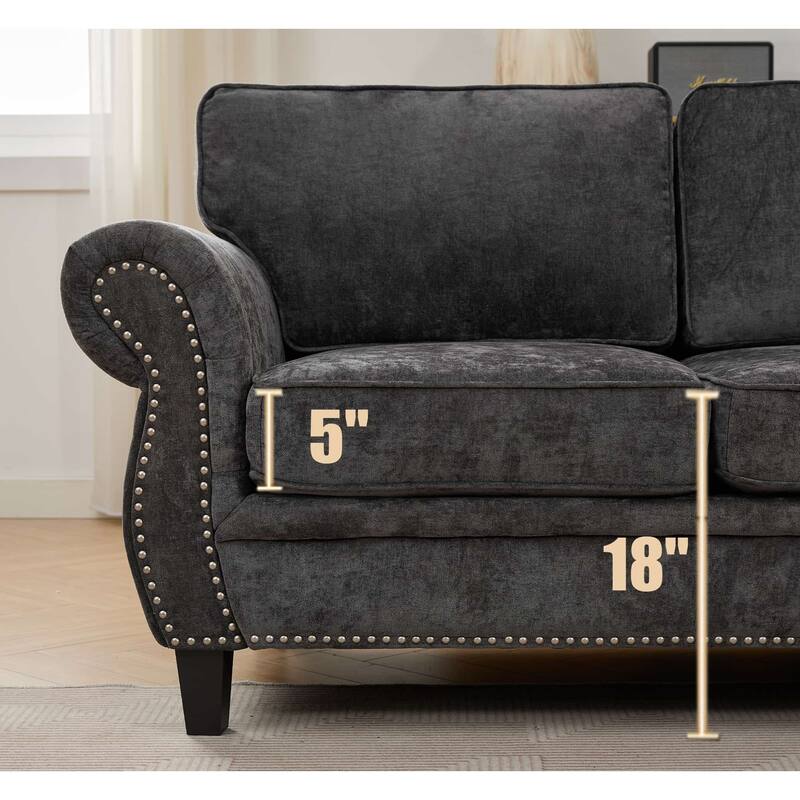 109.5" Chenille L-Shaped Corner Sectional Sofa with Rolled Armrest