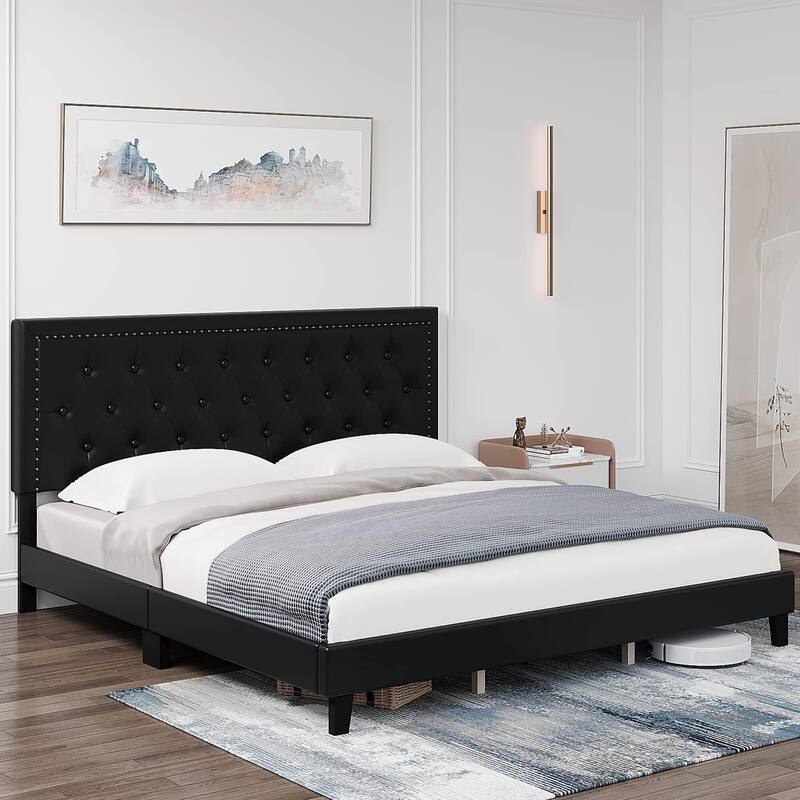 Upholstered Bed Frame with Adjustable Headboard