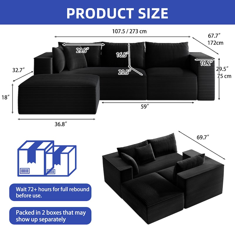 Moasis L Shaped Cloud Upholstered Couches Sectional Sofa with Deep Seat for Living Room or Bedroom