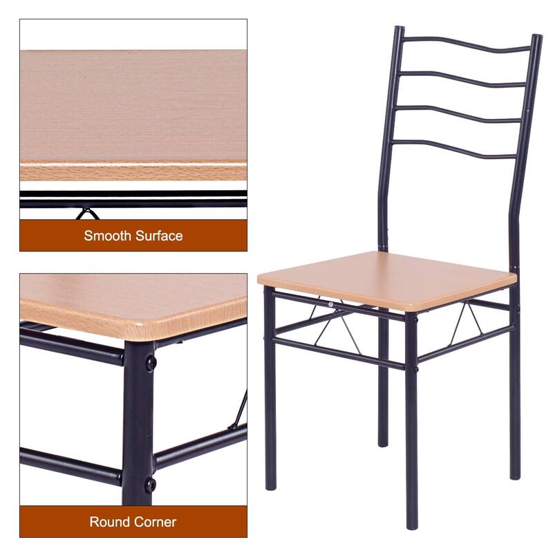 5 pcs Wood Metal Dining Table Set with 4 Chairs - Natural