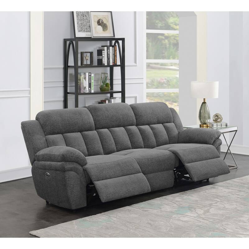 Bahrain Transitional Fabric Upholstered Tufted Back Power Sofa Charcoal