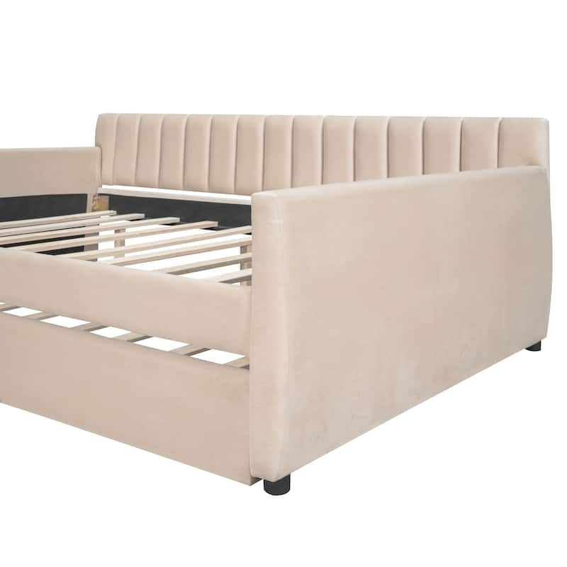 Upholstered daybed with Drawers, Wood Slat Support