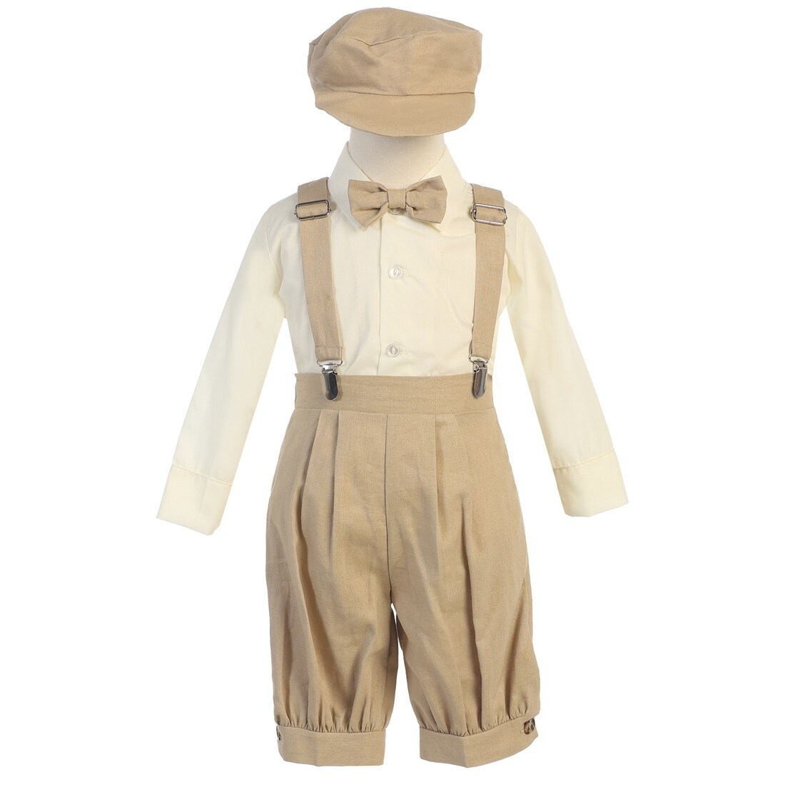 baby boy outfit with suspenders and hat