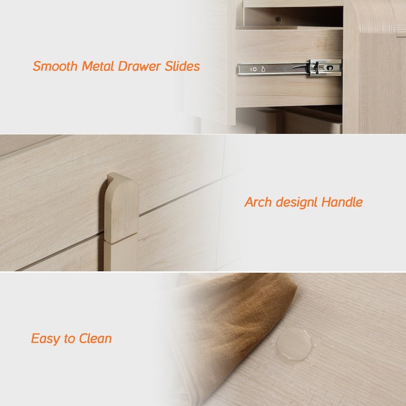 5 Pcs Wood Dresser and Nightstand Sets for Bedroom，Mid-Century Modern Bedroom Set with Curved Profile Design