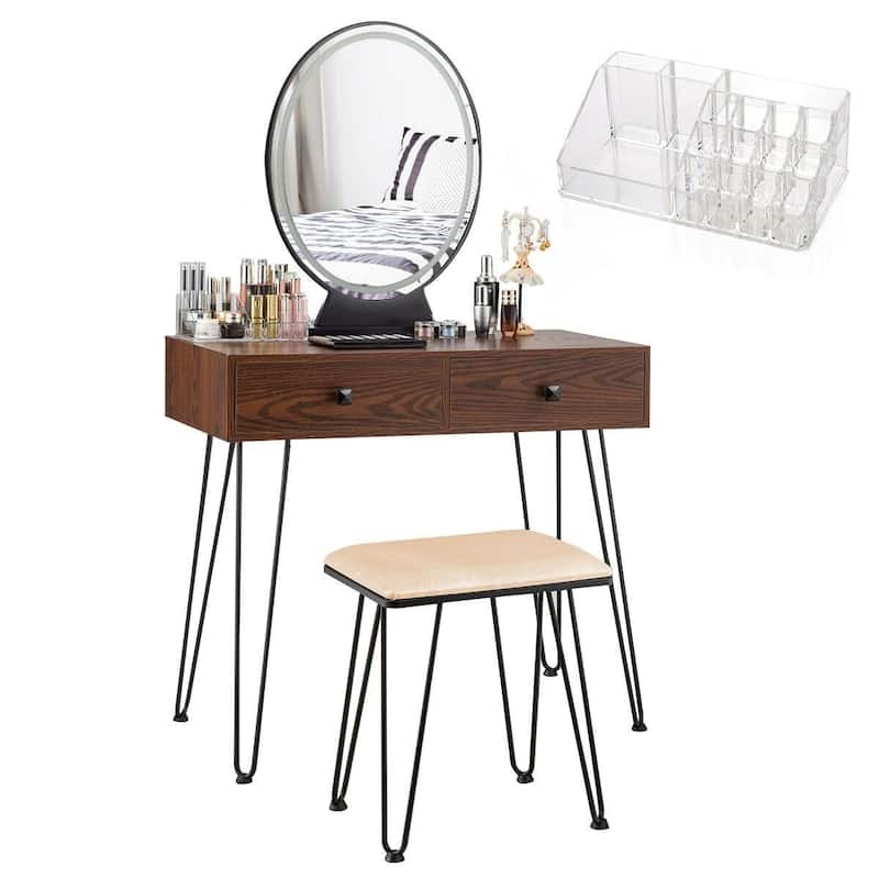 Industrial Makeup Dressing Table with 3 Lighting Modes - 31.5" x 16" x 53.5" (W x D x H)