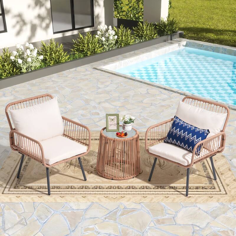 Outdoor 3 Piece Metal Patio Furniture Set Set Sofa - White