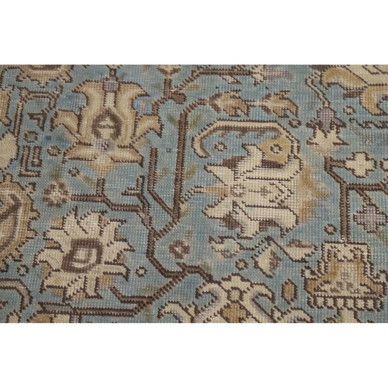 Hand Knotted Oriental 100% Wool Carpet Traditional Medallion Navy Blue & Blues Tabriz Area Rug - 9' 5'' X 6' 7''