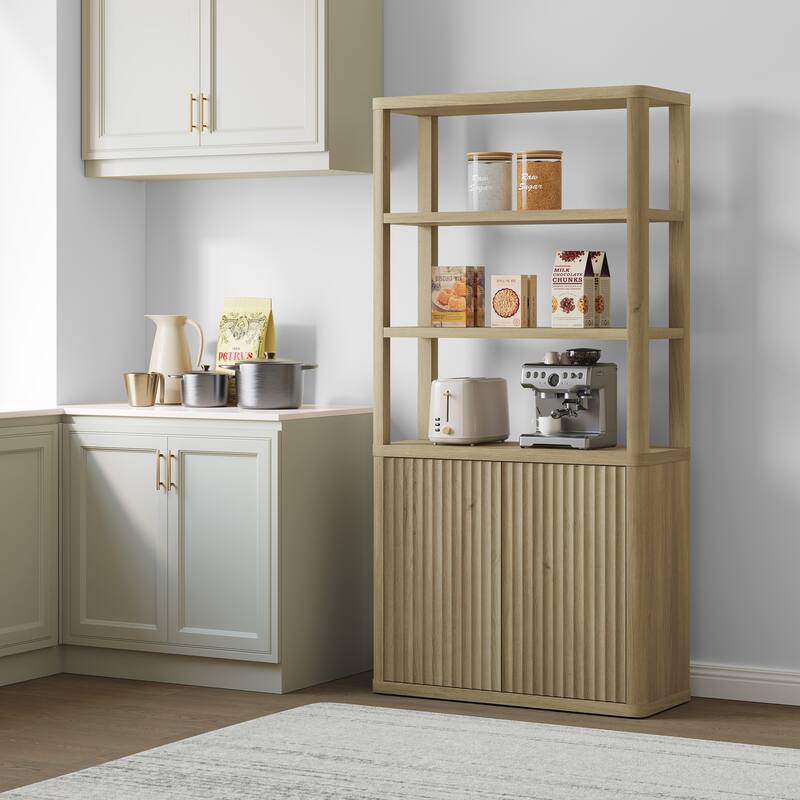 70.8"H Shelving Unit with 2 Doors:Transforming Kitchen and Study Spaces