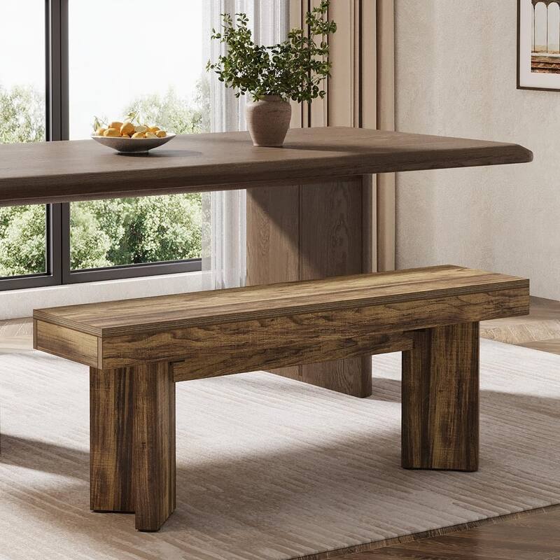 Farmhouse Wooden Dining Bench, 47" Indoor Kitchen Table Bench - DarkBrown