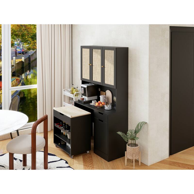 69.29" Kitchen Pantry Storage Cabinet, Modern Buffet Cabinet with Kitchen Cart, Tall Kitchen Hutch Cabinet with Microwave Stand