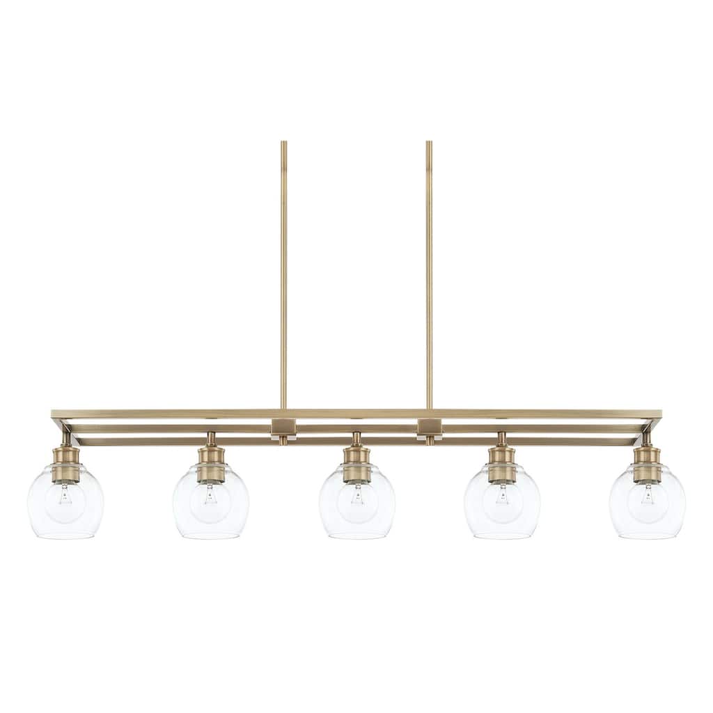 Mid-Century 5-light Aged Brass Island Fixture/ Chandelier