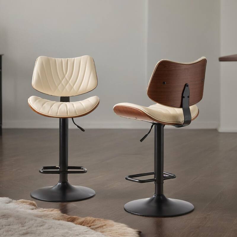 Height Black Leather Upholstered 360°Swivel Bar Chairs for Kitchen Island/Dining Room/Cafe, 1 chair/1carton