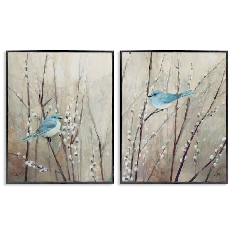 Stupell Peaceful Perched Blue Birds Animal Nature Painting, 2pc Multi Piece Framed Wall Art Set - 16 x 20 - Black