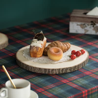 Home Decor Natural Wooden Bark Slice Tray Large Rustic Table Charger Centerpiece, Set of 4