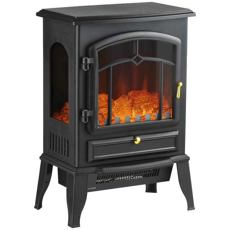 Three-Sided Electric Wood Stove Heater with Customizable Flame Brightness 1500W Heat and Quiet Operation - N/A