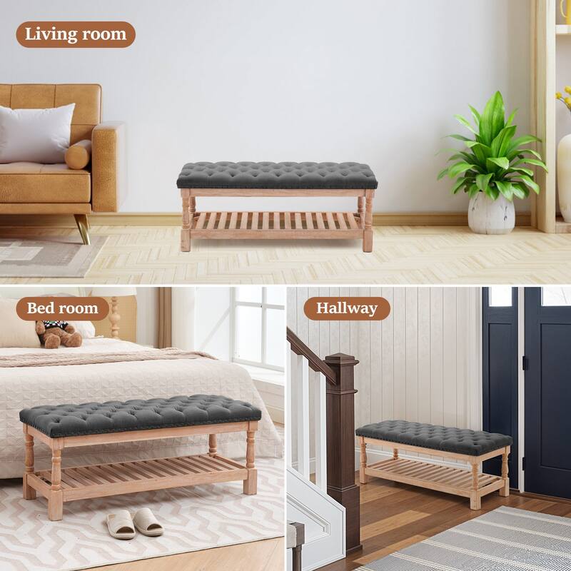 Upholstered Wood Bed Bench/Ottoman