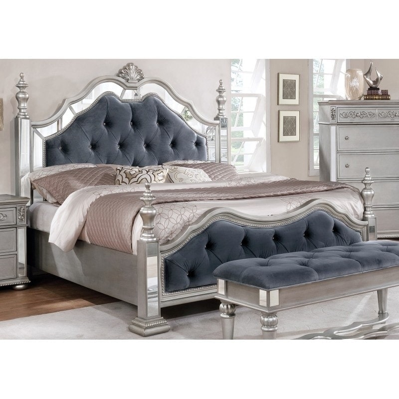 Silver orchid heston glam grey velvet tufted panel store bed