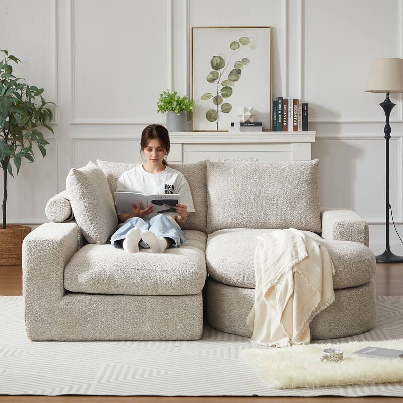 Curved Sectional Sofa with L-Shape Chaise, Chenille Upholstered Boneless Cloud Sofa, Modular 4 Seat Corner Sofa with Cushions