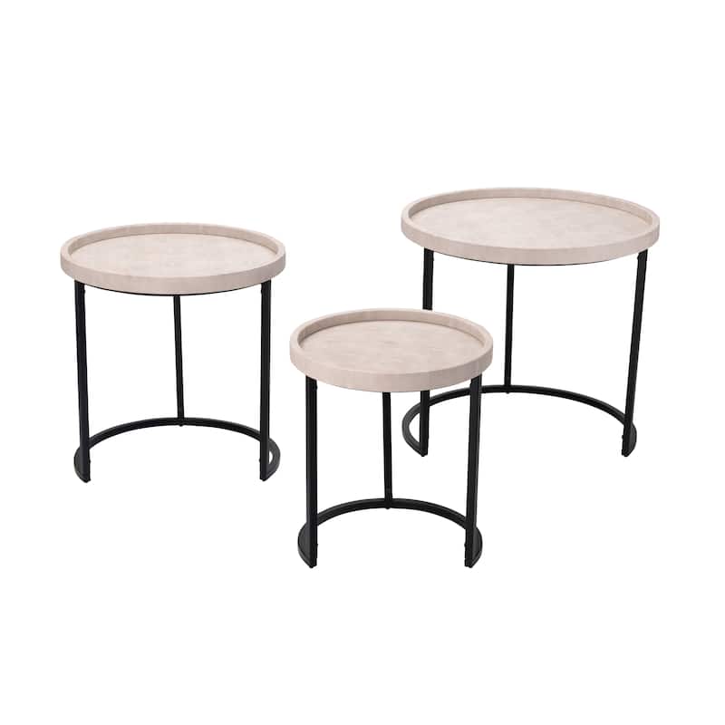 Alden Décor Holden Faux Shagreen Nesting Tables (Set of 3) - Ivory - MDF