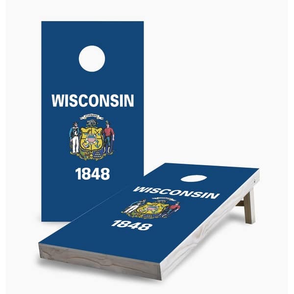 slide 2 of 7, Wisconsin State Flag Cornhole Game (Choose Wraps or Boards) 2x4 Boards (24" x 48") - Include ALL Accessories