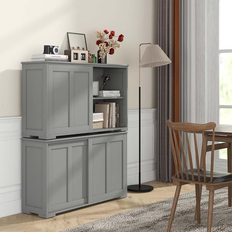 2 PCS Stackable Buffet Sideboard with Sliding Doors & Adjustable Shelf
