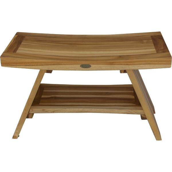 Compact Curvilinear Teak Shower or Outdoor Bench in Natural Finish