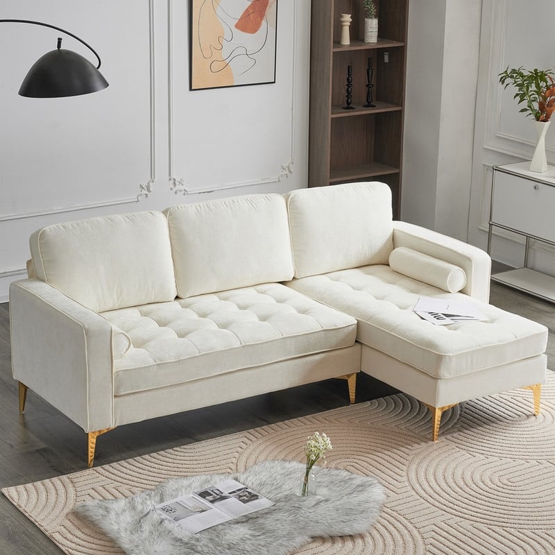 3-Seater Golden Tripod Legs Indoor Modular Sofa - Beige Chenille