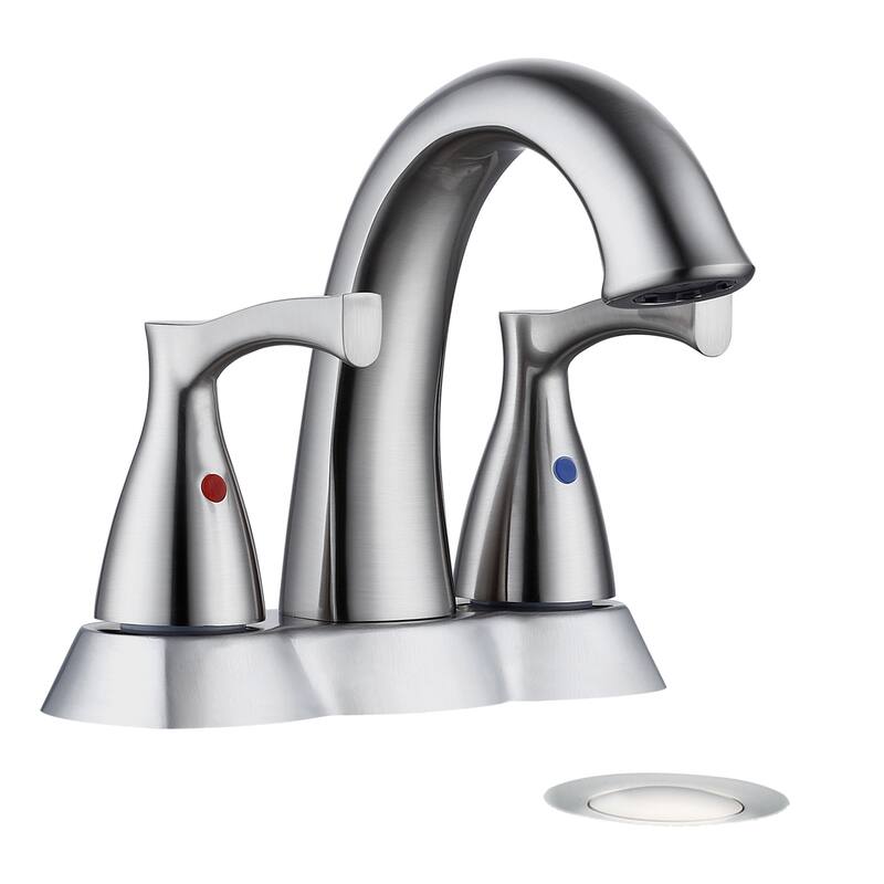 Proox Lead-Free Modern Double Handle Centerset Bathroom Faucet w/ Pop Up Drain Assembly - Brushed Nickel