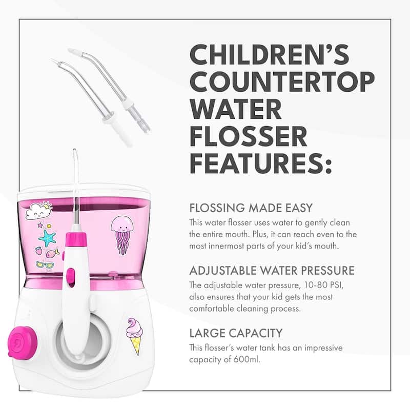 Children's Countertop Portable Water Flosser - Dental Tools for Kids and Children Pink - 7.9 x 5.77 x 4.87